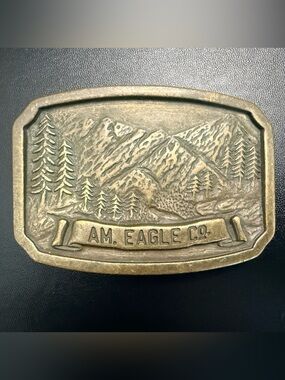 Vintage AM. EAGLE CO. Solid Brass Wilderness Belt Buckle